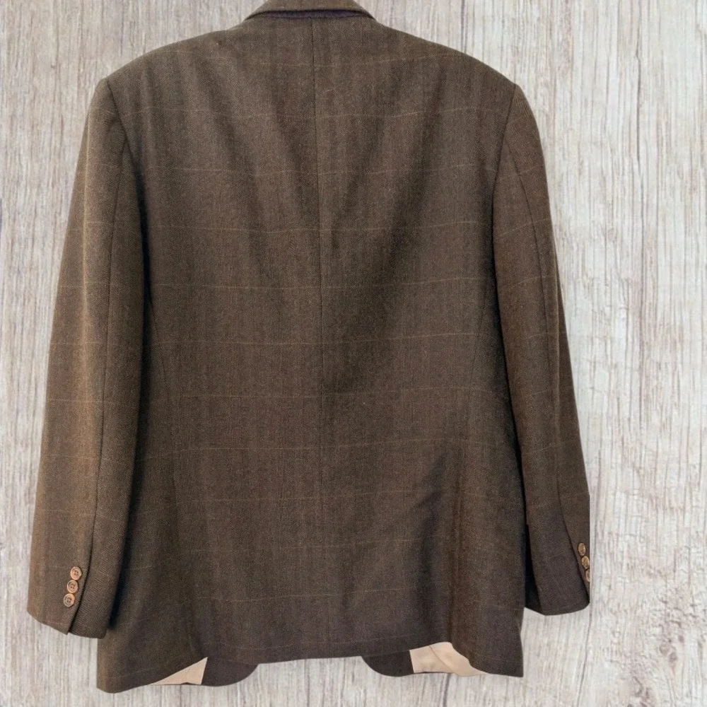 Oscar de la Renta Mens Brown Windowpane Plaid Blazer Sport Coat 40R